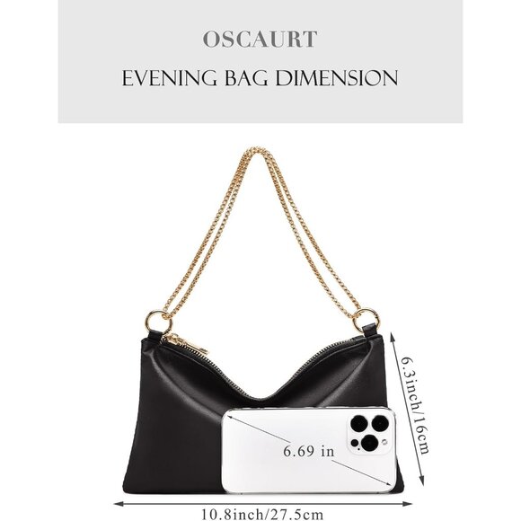 Women's Black Satin Evening Handbag with Detachable Chain for Prom Wedding Party - Picture 4 of 7